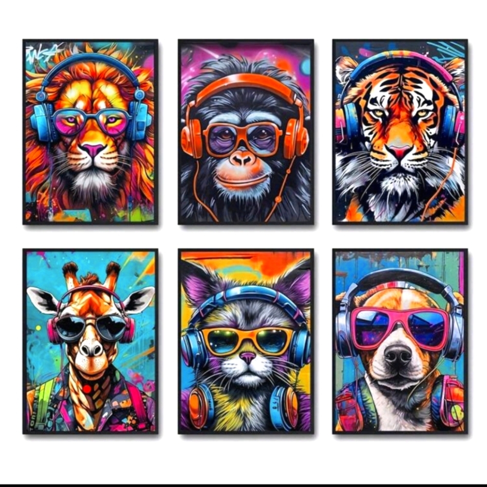 Cat 12 x 16 UnFramed Graffiti Gamer Earphone Animal Poster